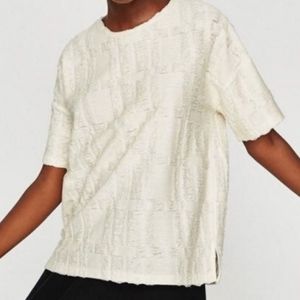 nwt Zara Trafaluc "Gauze Weave" Tectured Cream/Natural White Short Sleeve
